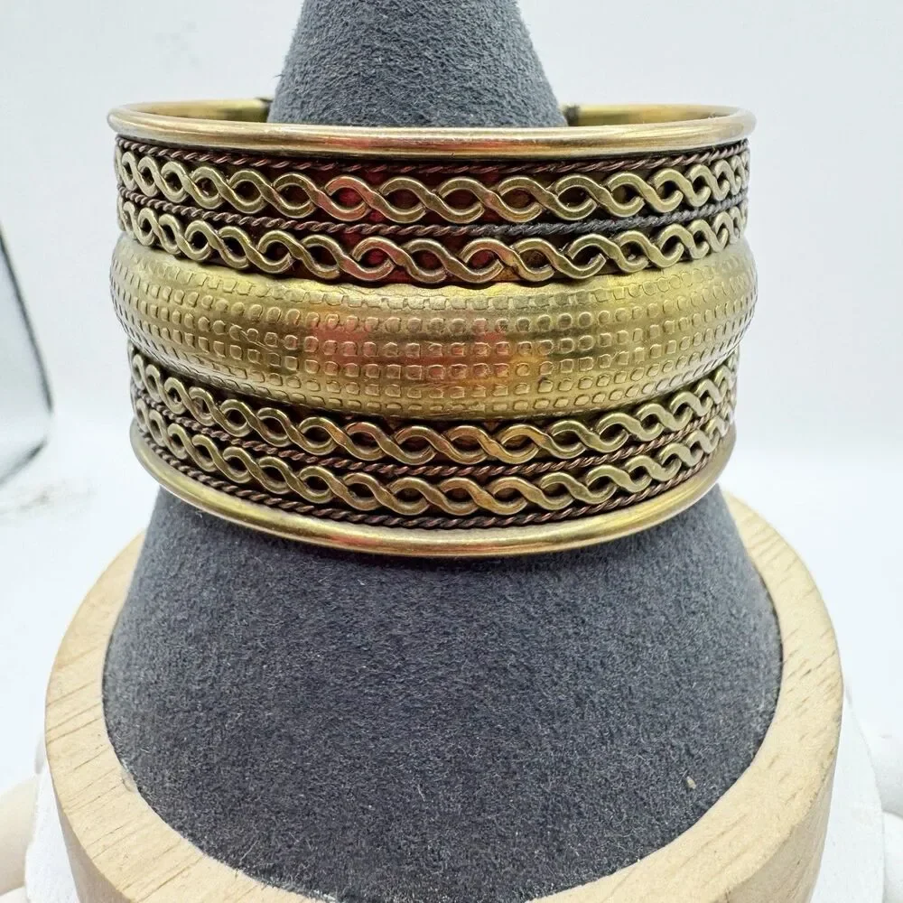 Brass Cuff Bracelet Rope Textured Brass Copper Wide Bohemian Boho